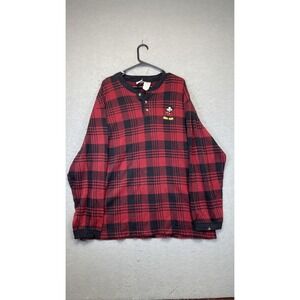 Vintage The Disney Store Shirt Mens Large Plaid Henley Mickey Mouse Made USA 90s